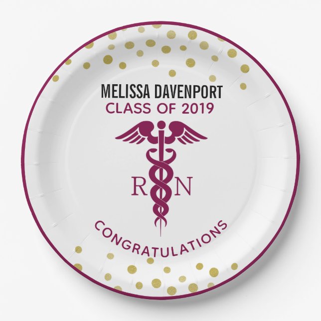 Simple Red Caduceus Nurse Medical Symbol Paper Plate (Front)