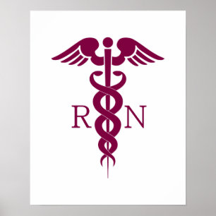 Simple Red Caduceus Nurse Medical Symbol Poster
