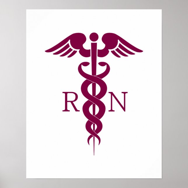 Simple Red Caduceus Nurse Medical Symbol Poster (Front)
