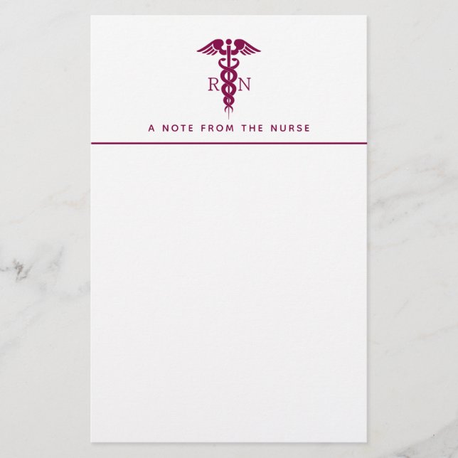 Simple Red Caduceus Nurse Medical Symbol Stationery (Front)