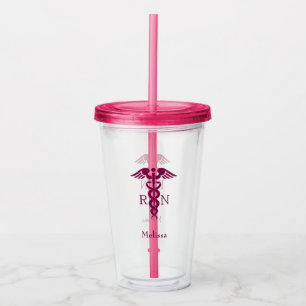 Simple Red Caduceus Registered Nurse RN Symbol Acrylic Tumbler
