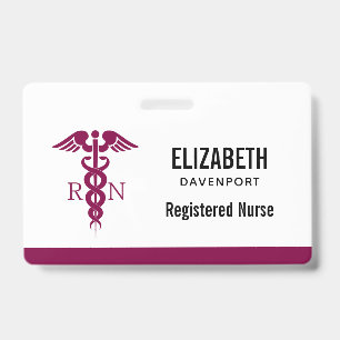 Simple Red Caduceus Registered Nurse RN Symbol ID Badge