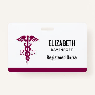 Simple Red Caduceus Registered Nurse RN Symbol ID Badge