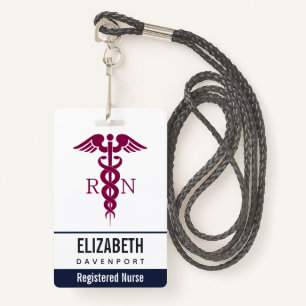 Simple Red Caduceus Registered Nurse RN Symbol ID Badge