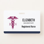 Simple Red Caduceus Registered Nurse RN Symbol ID Badge<br><div class="desc">Personalised name badge with a stylish red caduceus symbol with the letters R N on either side.</div>
