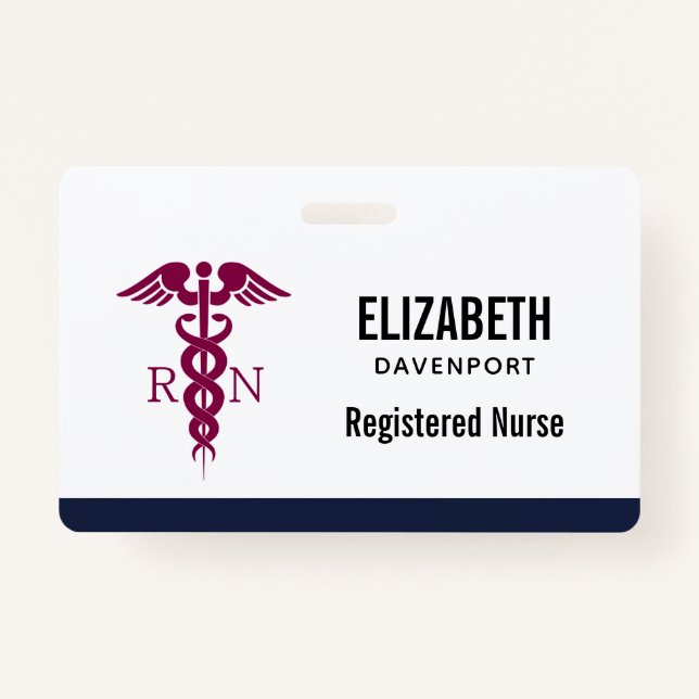 Simple Red Caduceus Registered Nurse RN Symbol ID Badge (Front)