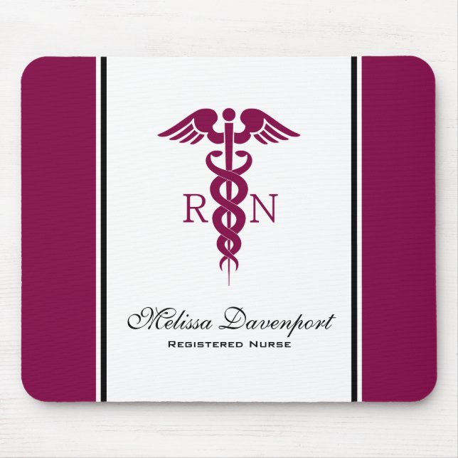 Simple Red Caduceus Registered Nurse RN Symbol Mouse Mat (Front)