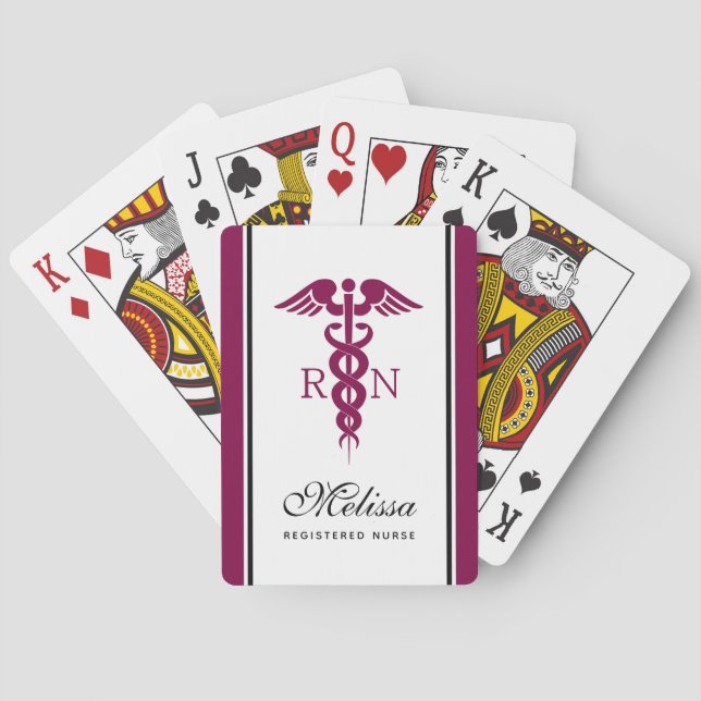 Simple Red Caduceus Registered Nurse RN Symbol Playing Cards (Back)
