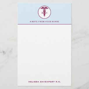 Simple Red Caduceus Registered Nurse RN Symbol Stationery