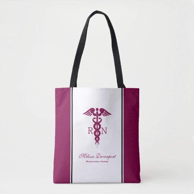 Simple Red Caduceus Registered Nurse RN Symbol Tote Bag (Front)