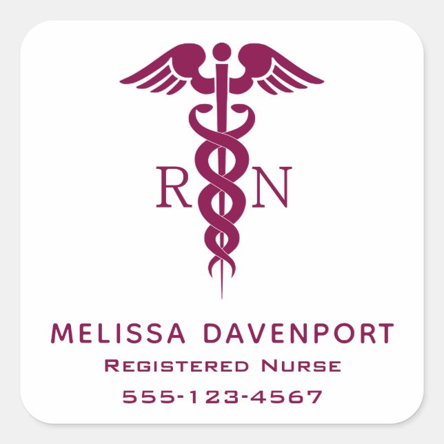 Simple Red Caduceus Registered Nurse Square Sticker (Front)