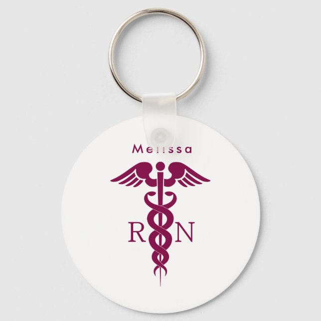 Simple Red Caduceus RN Symbol Key Ring (Front)