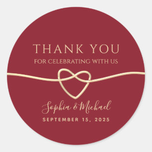 Simple Red Calligraphy Wedding Thank You Classic Round Sticker