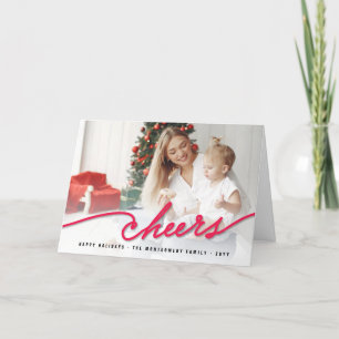 Simple Red Cheers Calligraphy Script Modern Photo Holiday Card
