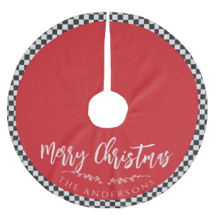 Simple Red Chequered Flag Personalised Christmas Brushed Polyester Tree Skirt