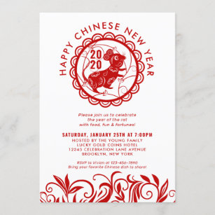 Simple Red Chinese New Year of the Rat 2020 Trendy Invitation