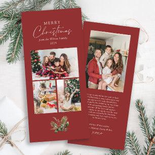 Simple Red Christmas Calligraphy Greenery Photo Holiday Card