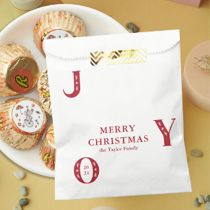 Simple Red Christmas JOY Holiday Party Gift Favour Bags