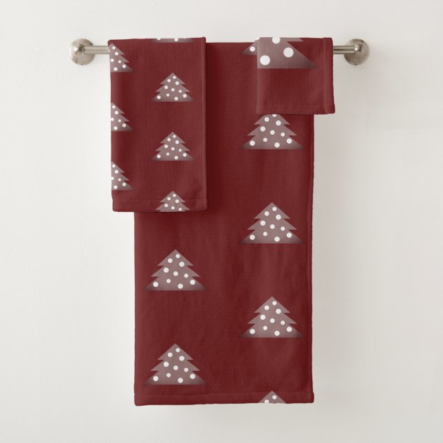 Simple Red Christmas Tree Pattern Bath Towel Set (Insitu)