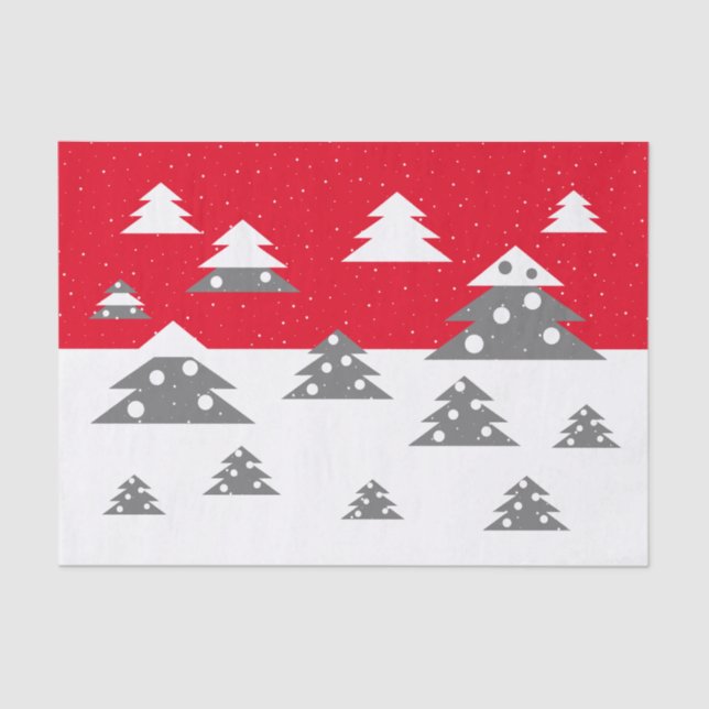 Simple Red Christmas tree Pattern Snow Holiday Tissue Paper (Front)