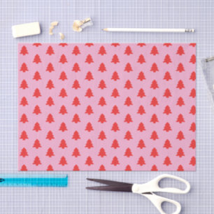 Simple Red Christmas Trees on Pink Tissue Paper