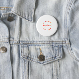 simple red circle add your name letter text 6 cm round badge