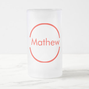 simple red circle add your name letter text frosted glass beer mug