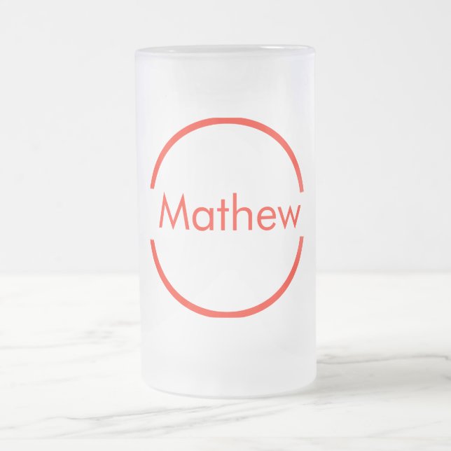 simple red circle add your name letter text frosted glass beer mug (Center)