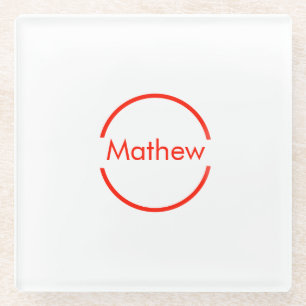 simple red circle add your name letter text glass coaster