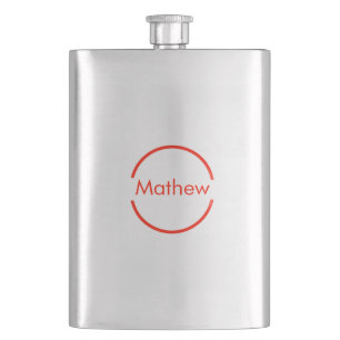 simple red circle add your name letter text hip flask