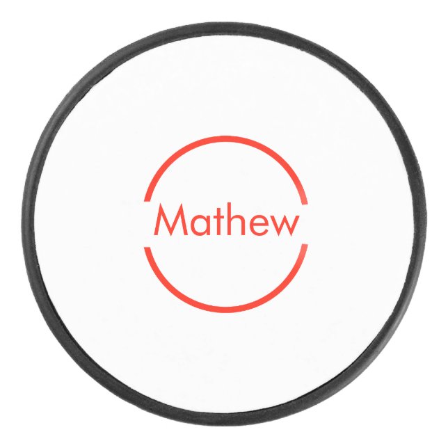 simple red circle add your name letter text hockey puck (Front)