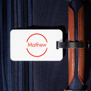 simple red circle add your name letter text luggage tag