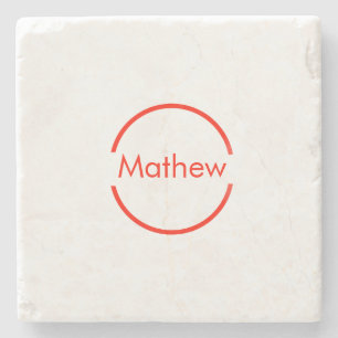 simple red circle add your name letter text stone coaster