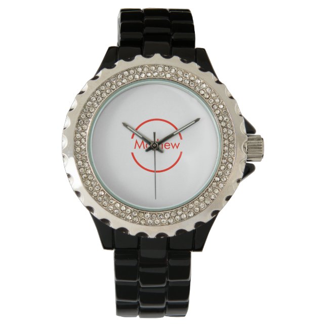 simple red circle add your name letter text watch (Front)