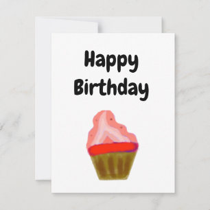 simple red cupcake elegant happy birthday card