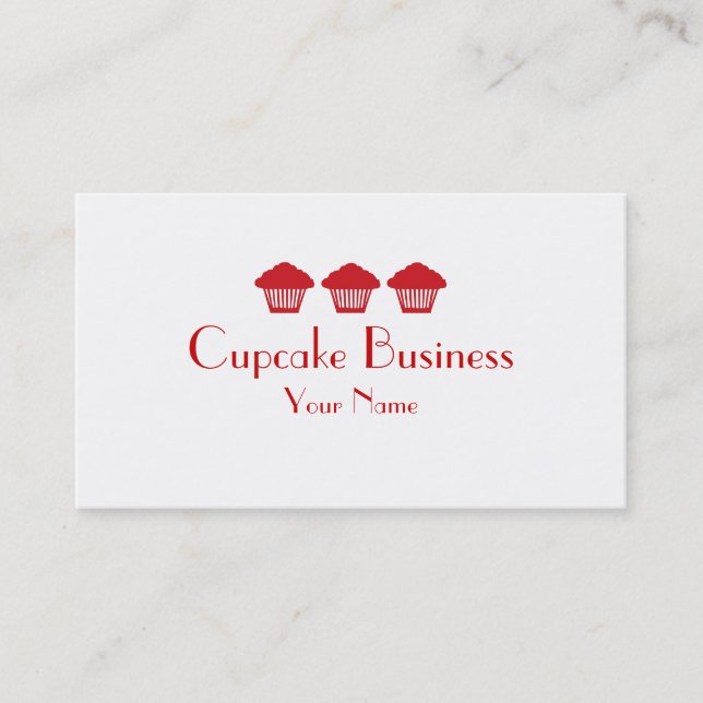 Simple red cupcakes bakery business cards (Front)