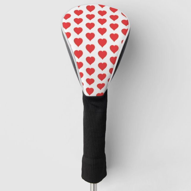 Simple Red Cute Heart Pattern Minimalist Style Golf Head Cover (Front)