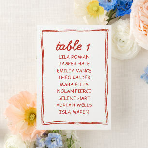 Simple Red Doodle Wedding Seating Chart Card