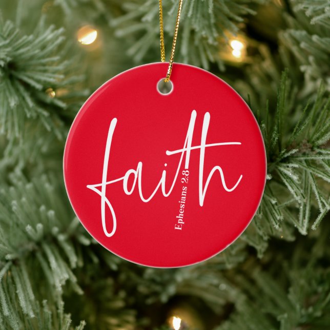 Simple Red Faith Bible Verse Calligraphy Text Ceramic Tree Decoration (Tree)