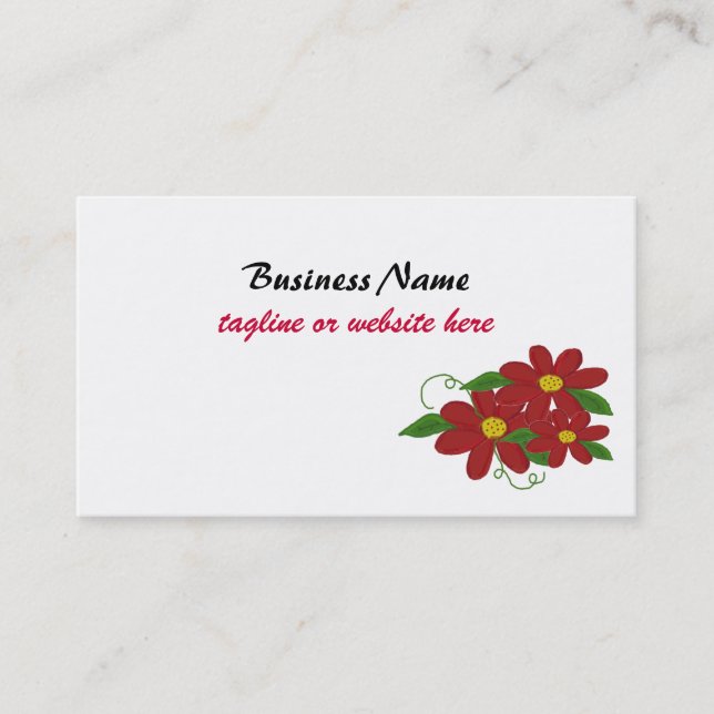 Simple Red Floral Design Business Card (Front)