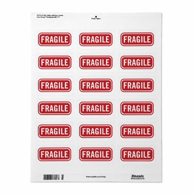 Simple Red Fragile Mailing Label (Full Sheet)