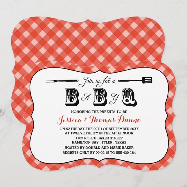 Simple Red Gingham BBQ Baby Shower Invitations (Front/Back)