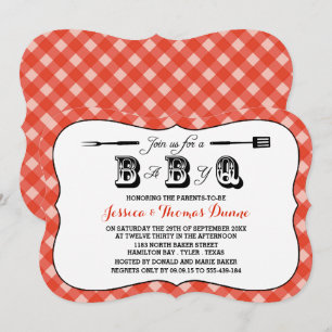 Simple Red Gingham BBQ Baby Shower Invitations