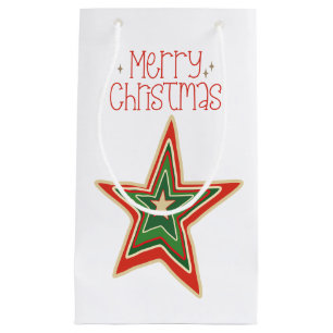Simple Red Gold Green Merry Christmas Star Small Gift Bag