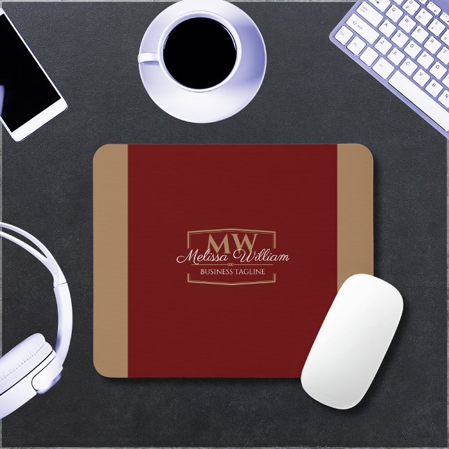 Simple Red Gold Monogram Mouse Mat (Creator Uploaded)