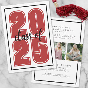 Simple Red Graduate Photo Graduation Invitation