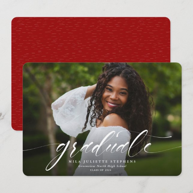 Simple red graduation photo announcement (Front/Back)