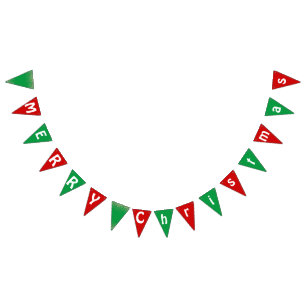 Simple RED GREEN Alphabet MERRY Christmas party Bunting