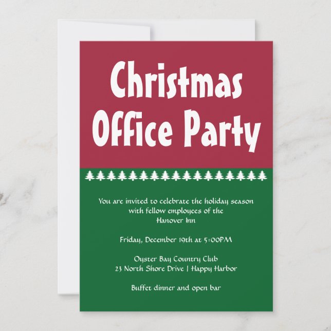 Simple Red Green Christmas Office Party Invitation (Front)