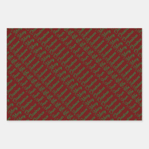 Simple Red Green Merry Christmas From Family Name Wrapping Paper Sheet